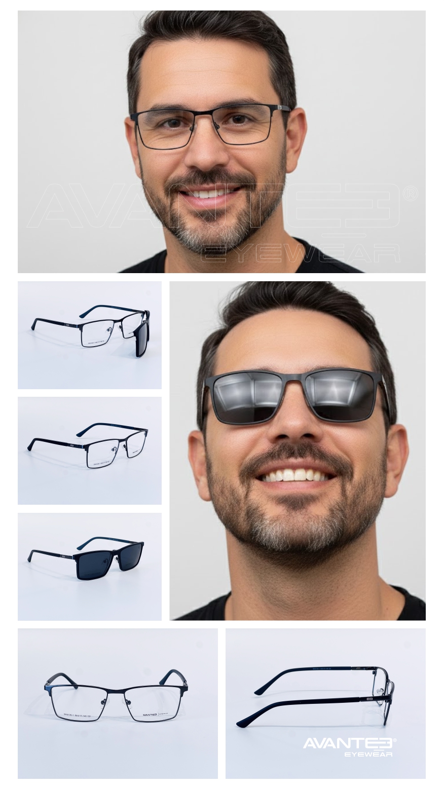 Óculos 2 em 1 Avantee: Grau e Clip-On Solar Magnético