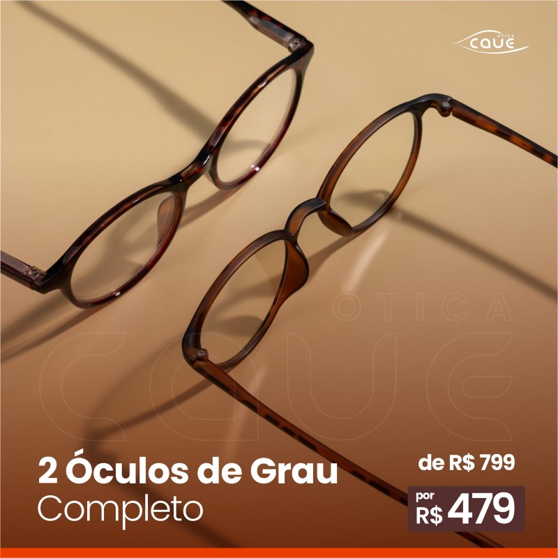 Cupom | 2 Óculos de Grau Completo de R$ 799 por R$ 479